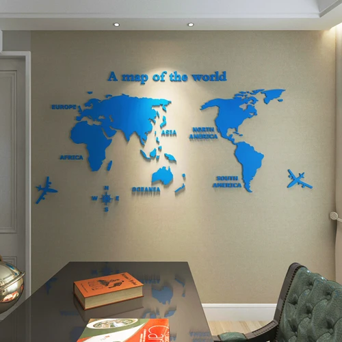 Карта мира Настенная Наклейка Mapa Mundial Wereldkaart Pegatinas Paredes Decoracion Adesivos De Parede Глобус земля Декор 3D акрил - Цвет: Light Blue