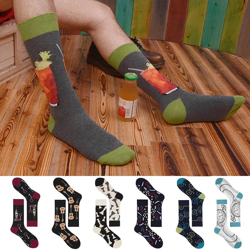 

New Casual Combed Cotton Men's Socks Harajuku Colorful Happy Funny Trend Street Long Soft Socks For Men Big Size Crew Socks