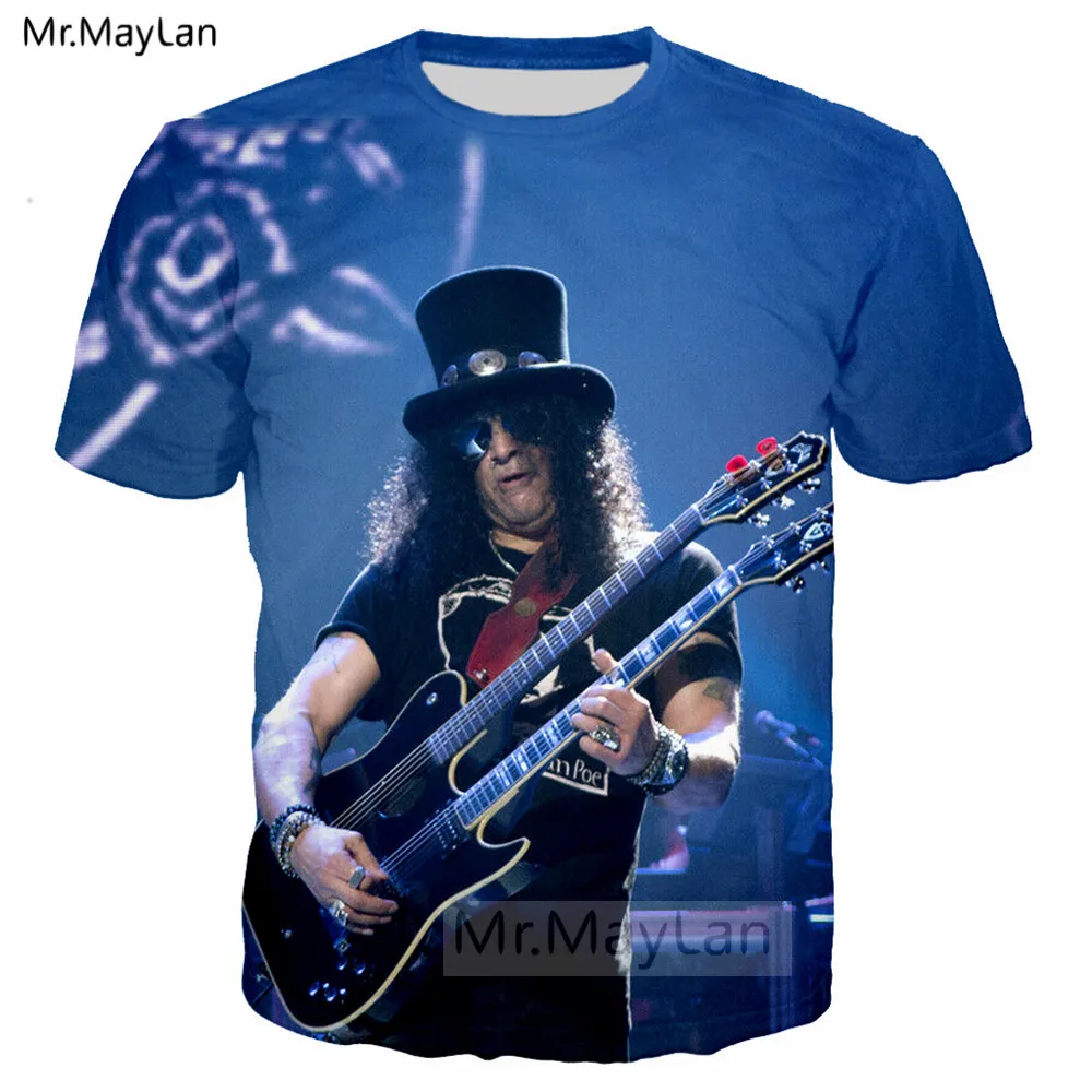 Pop Rock Slash Guitar 3D Print T shirt Men/women Hard Rock Streetwear T-shirt Guns N‘ Roses Band Hip Hop Man Tshirt Clothes 6XL