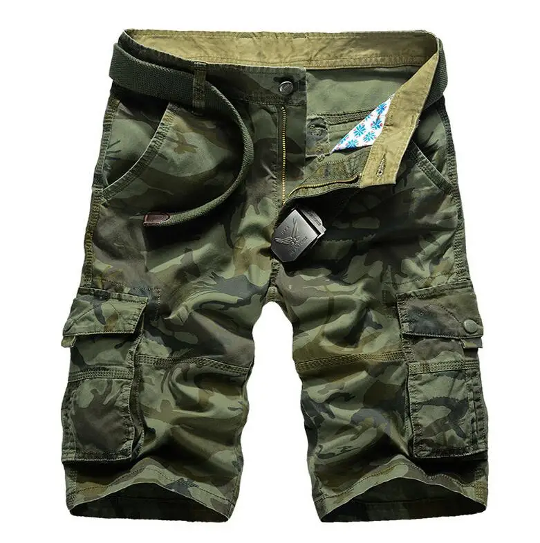 Летние новые мужские шорты Карго, камуфляжные брюки, армейские военные повседневные шорты, хип-хоп хлопковые рабочие мешковатые шорты для мужчин - Цвет: Green Camo