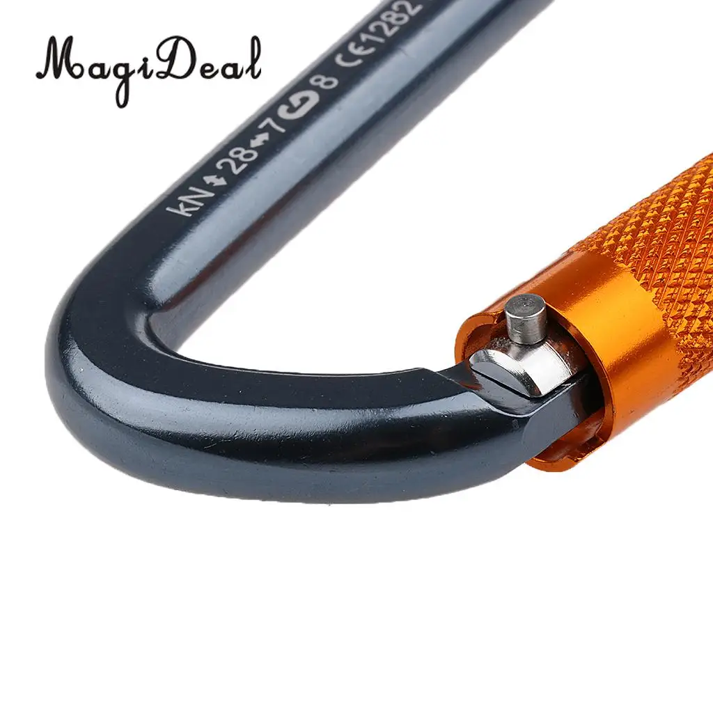 MagiDeal D-Shape Climbing Carabiner Screw Lock 28KN +25KN Self Braking Stop Descender Black