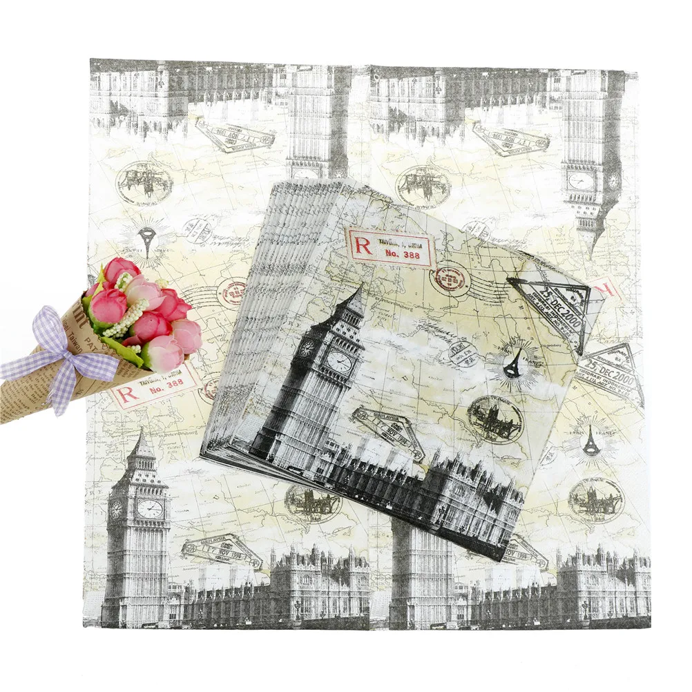 20PCS European Wind Paper Napkin For Party Pulp Color Printing Cute Tissue Paper Napkin Decoration 30x30cm