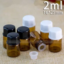 2 мл 16*25 мм Янтарный Стекло Эфирные масла бутылки, отверстие редуктора и Кап 100 шт