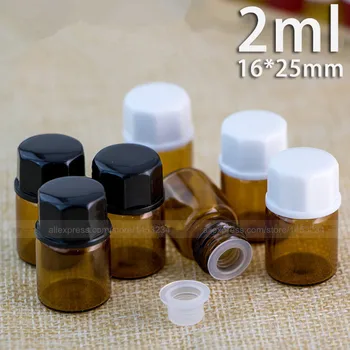 

2 ml 16*25mm Amber Glass Essential Oil Bottle, Orifice Reducer & cap 100 pcs