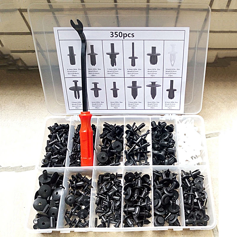 350 Pcs Auto Voiture Push Retainer Pin Rivet Garniture Clip Voiture Corps En Plastique Attaches Garniture Panneau Moulage Clip Assortiments Kit