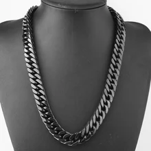 Granny Chic 15/17mm Wide Top Black Double Curb Cuban Link Chain Mens Womens Stainless Steel Bracelet Or Necklace 18-36 inch chic wide link rhinestone flower necklace for women