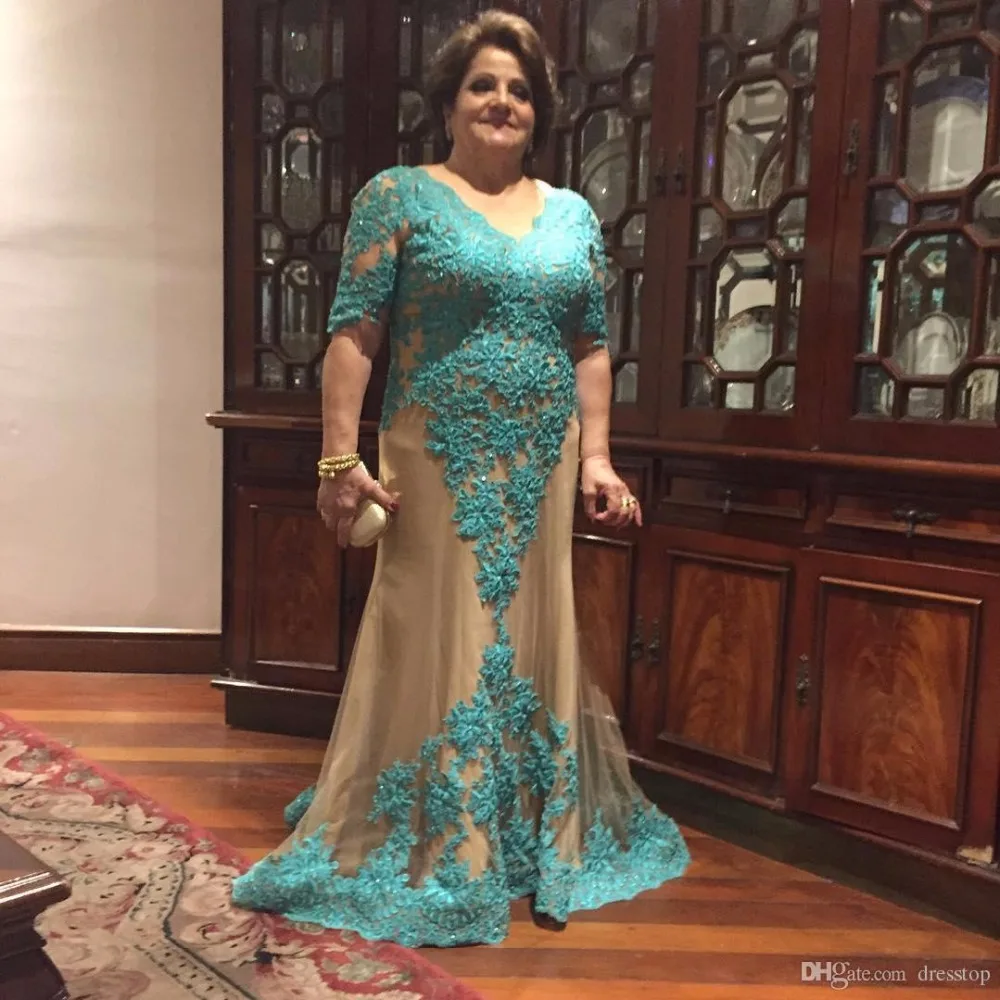 

Charming Plus Size Mother Of The Bride Dresses With Half Sleeve A Line Floor Length Formal Dress For Mother Groom Gowns
