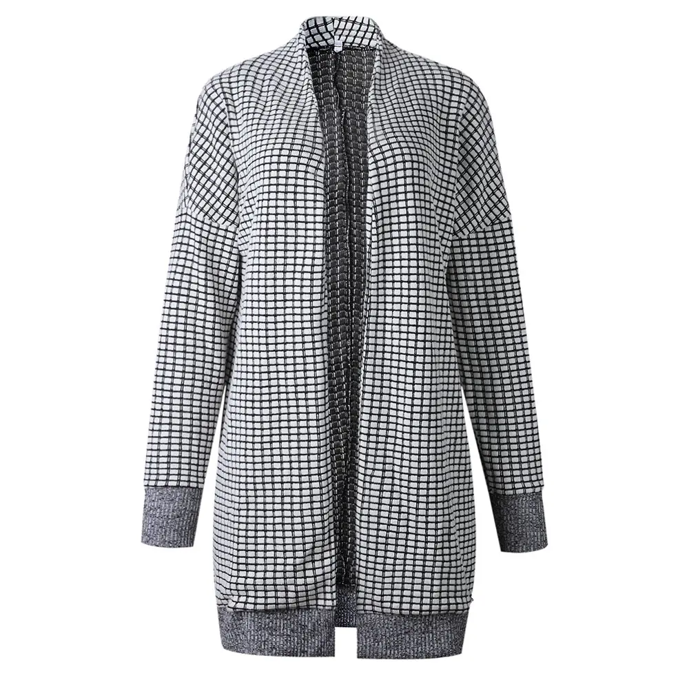 Fashion Plaid Long Cardigan Autumn Winter Thicken Warm Casual Woolen Coat Women Clothes Casual Ladies Top Femme Vetement (5)