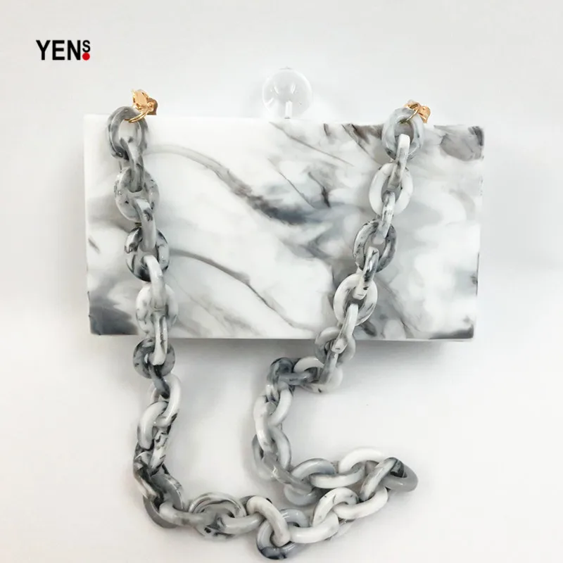 Женский акриловый клатч YENS вечерняя сумочка из белого мрамора с чернильным