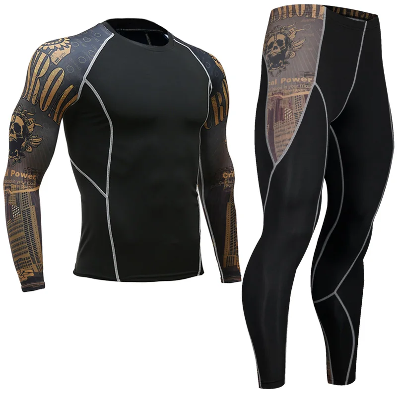 

Men's Compression Running jogging Suits Clothing Sport Set Long T-shirt And Pants Gym Fitness workout Tights clothes 2pcs / sets