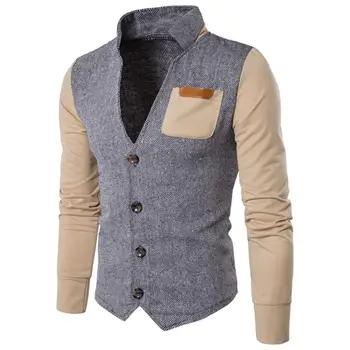 

Wholesale Fashion Men False Two Pieces Slim Fit Stand Collar Long Sleeve Cardigan Sweater