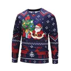 Забавные рождественские пуловеры для мужчин Санта Клаус фиолетовый свитер с принтом лося 2019 новый год полиэстер 3d Толстовка мужская