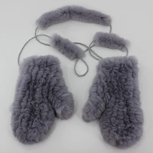 Новые модные женские зимние перчатки Настоящий мех кролика вязаные перчатки теплые мягкие натуральный настоящий мех кролика варежки - Цвет: grey