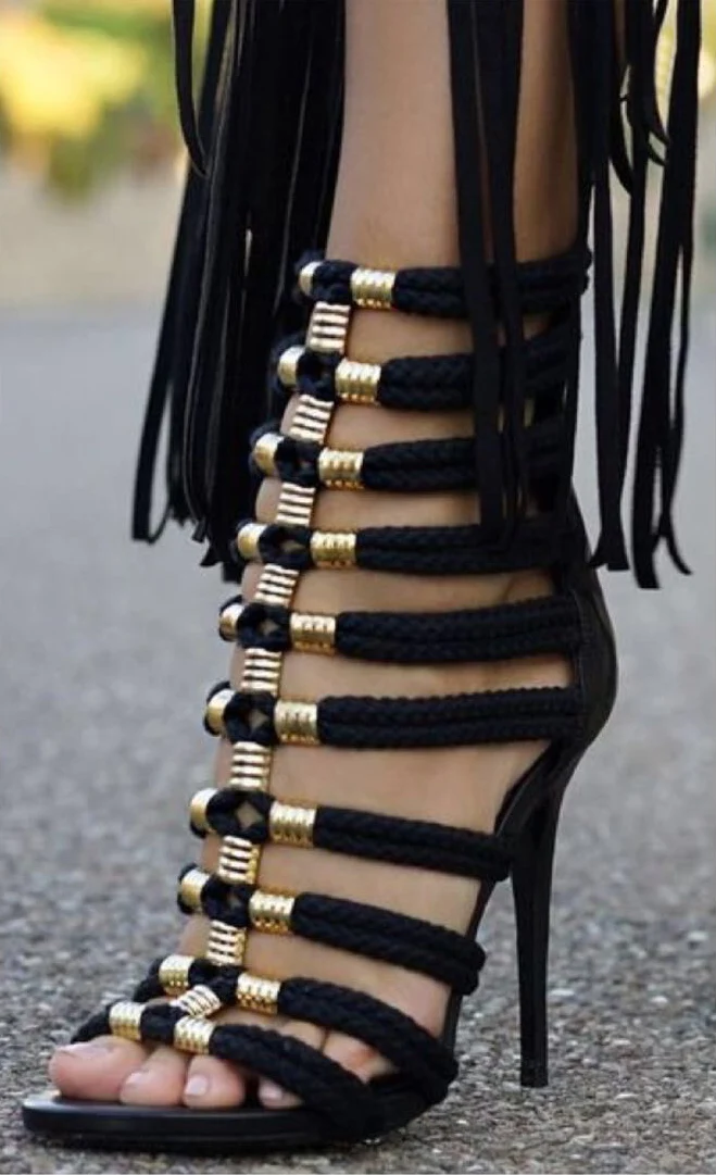 

2017 Summer Causual Rome Female Shoes Open Toe Metal Decoration Sandals Narrow Band Evening Party High Heels Cover Heels Shoes