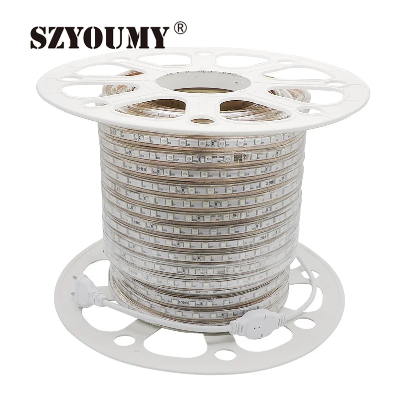 #Best SZYOUMY 220V 240V SMD 5050 Led Strip Flexible Light Warm white white RGB Power Plug 60leds m Waterproof Led Strips 200m