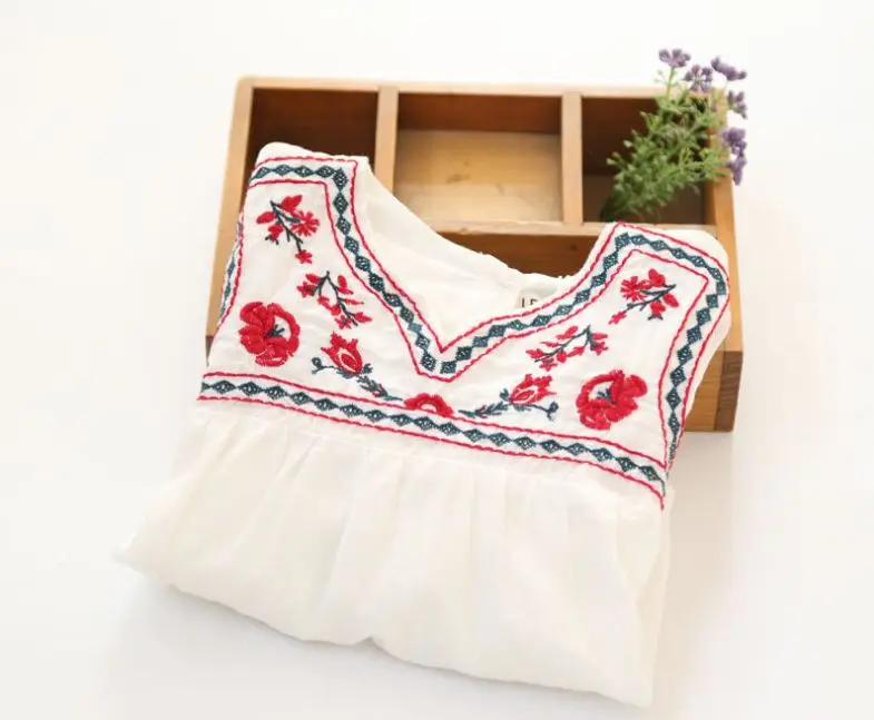 

Spring New Arrival Baby Girls Chinese-style White Blouses Girls Long Sleeve White Shirts Kids Floral-Embroidery Blouses