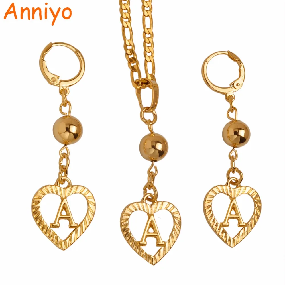 Anniyo A to Z Beads Heart Letters Necklace Initial for