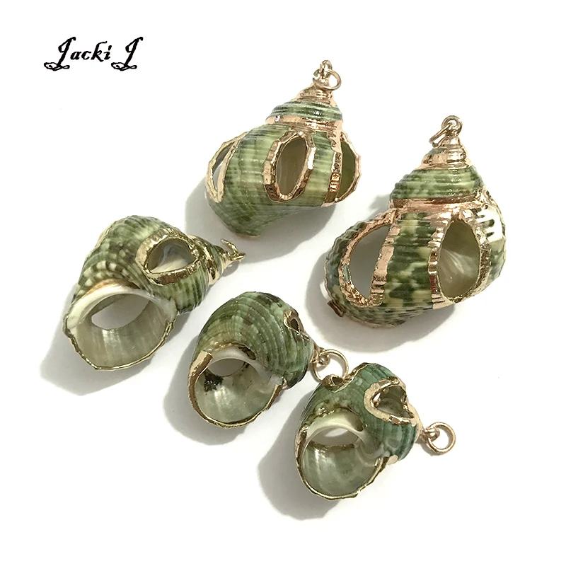 

5pcs/lot Natural Green Conch Charm with Gold Filled Edges Genuine Sea Shell Pendant DIY Beach Jewelry Component Wholesale 2019