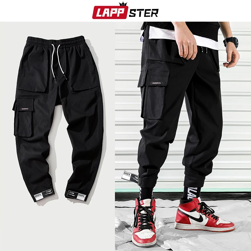 

LAPPSTER Men Japanese Steetwear Cargo Pants 2019 Overalls Men Pockets Harem Pants Hip Hop Sweatpants Black Joggers Pants