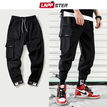 

LAPPSTER Men Japanese Steetwear Cargo Pants 2020 Overalls Men Pockets Harem Pants Hip Hop Sweatpants Black Joggers Pants