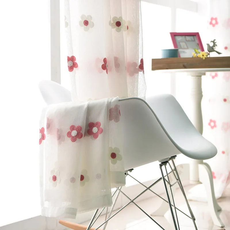 Прозрачная розовая вуаль с вышитыми цветами, занавески для гостиной, тюлевые занавески с цветами, занавески для детей, девочек, спальни 261& 30