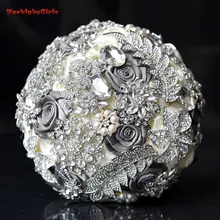 Потрясающие невесты Брошь букет Королевский синий листьев Букет Кристалл Свадебные цветы Свадебные букеты Свадебные аксессуары