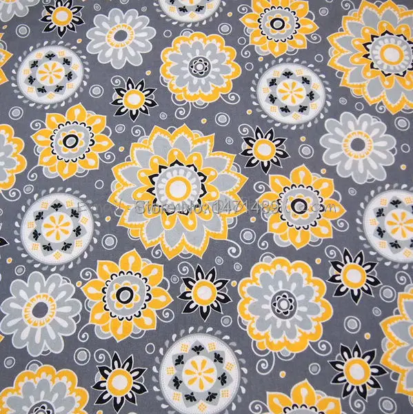 hh503 1 Yard Brother Sister Cotton Woven Fabric Yello Flower Gray (W105
