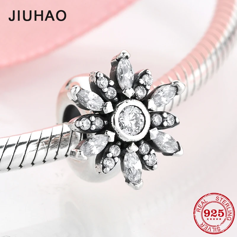 

2019 fashion 925 Sterling Silver fascinating Clear CZ Snowflake Spacer beads Fit Original Pandora Charm Bracelet Jewelry Making