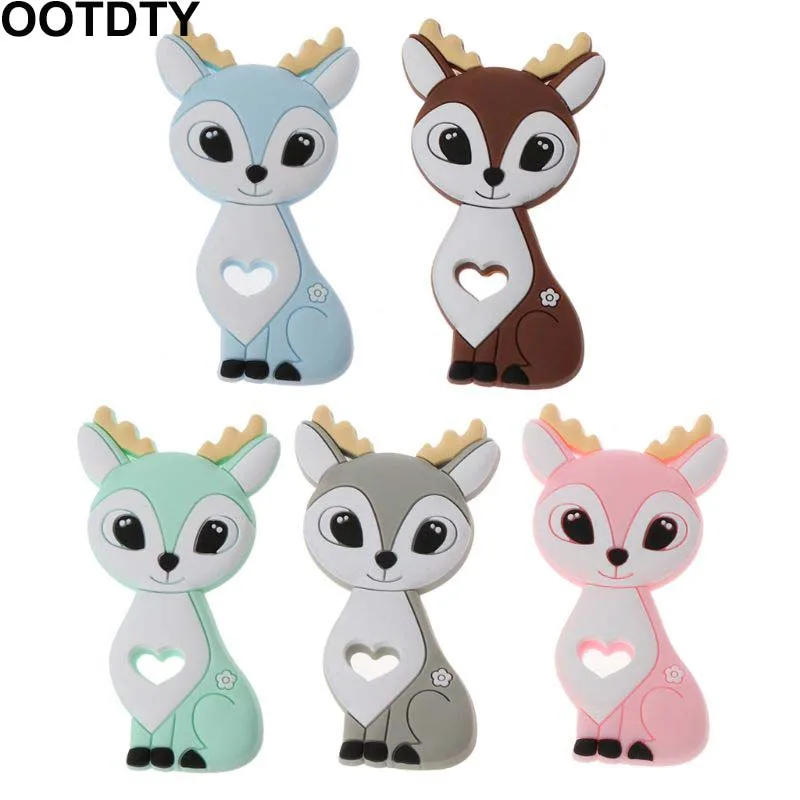 

1PC Sika Deer Silicone Teether Cartoon Animal DIY Pacifier Clip Chain BPA Free Food Grade Silicone Elk Baby Teether