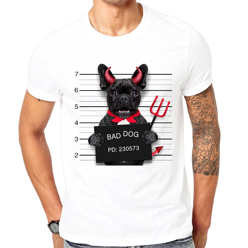 

Casual French Bulldog/Chihuahua/Schnauzer Tops Creative Dog Police Dept Design Men T Shirt Pug Printed T-shirt Short Sleeve
