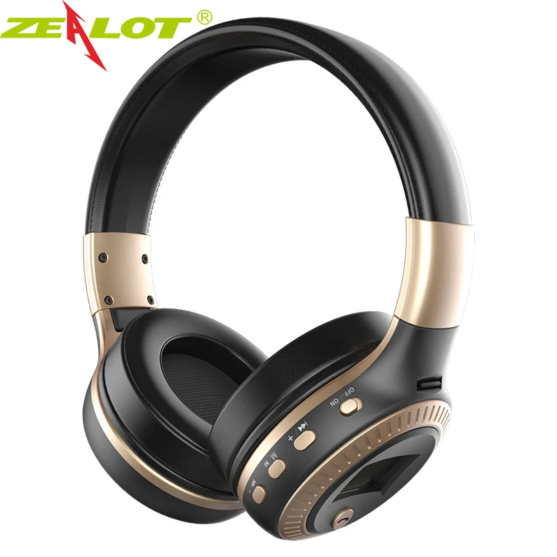 ZEALOT B19 Bluetooth наушники с микрофоном Поддержка TF карты FM радио портативный стерео Беспроводная гарнитура для компьютера телефоны - Цвет: Black Gold