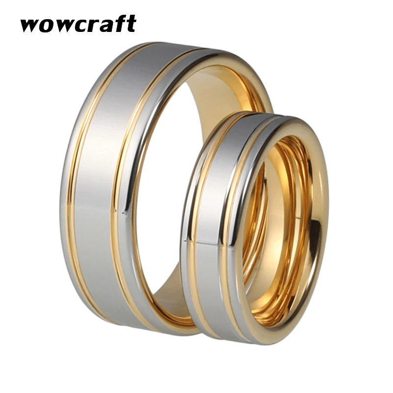 

Gold Tungsten Carbide Rings for Couple Wedding Band Lover's Ring Double Grooves Polished Shiny Silver Finished