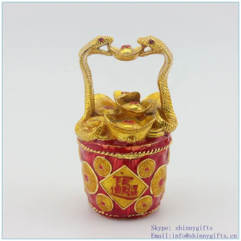 Декоративная шкатулка FengShui для поделок металлическая в форме змеи с золотистой