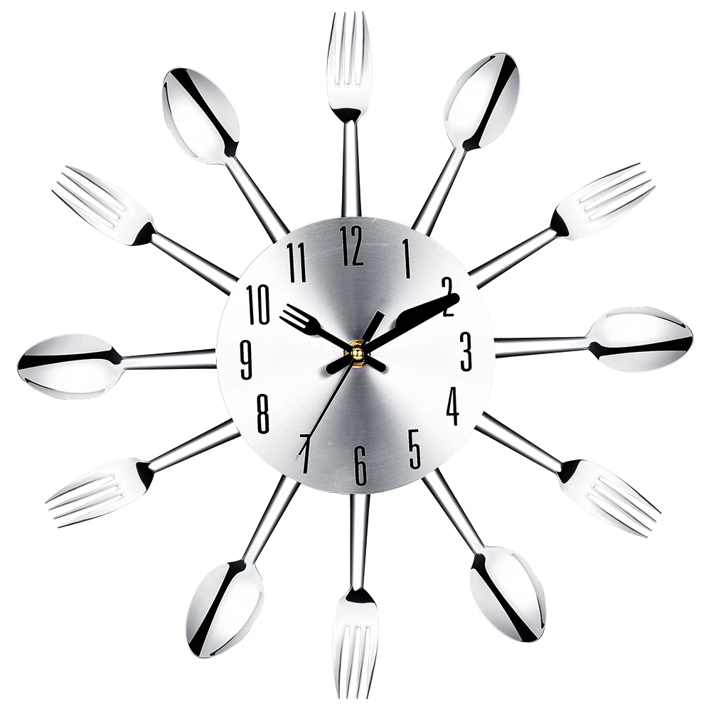 3d Wall Clock Modern Design Large Wall Watch Home Stainless Steel Knife And Fork Spoon Kitchen Restaurant Clock Home Decor 25x09 Wall Clocks Aliexpress