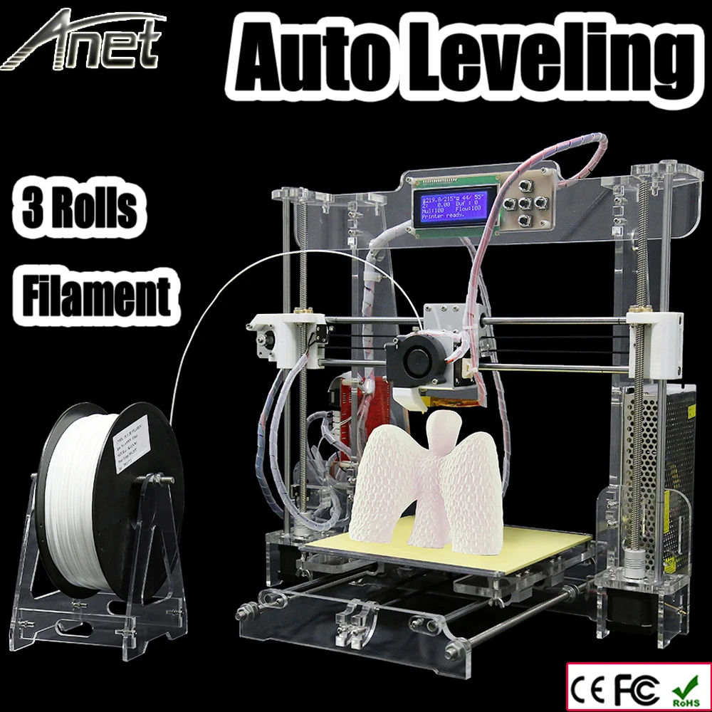 

Newest Upgrade Anet A8 Auto leveling 3D Printer kit diy 3d printer with Aluminum Hotbed 3Roll Filament 8GB card LCD