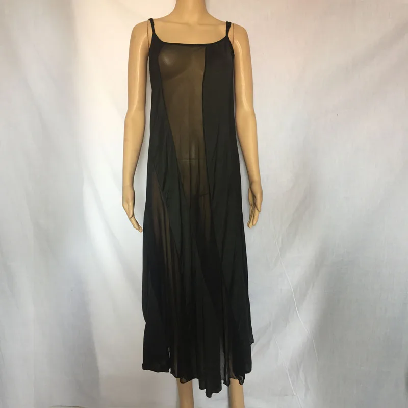 

New Sexy Black Dress Women See Through Mesh Dress Nightclub Spaghetti Strap Solid Stitching Slim Party Dresses