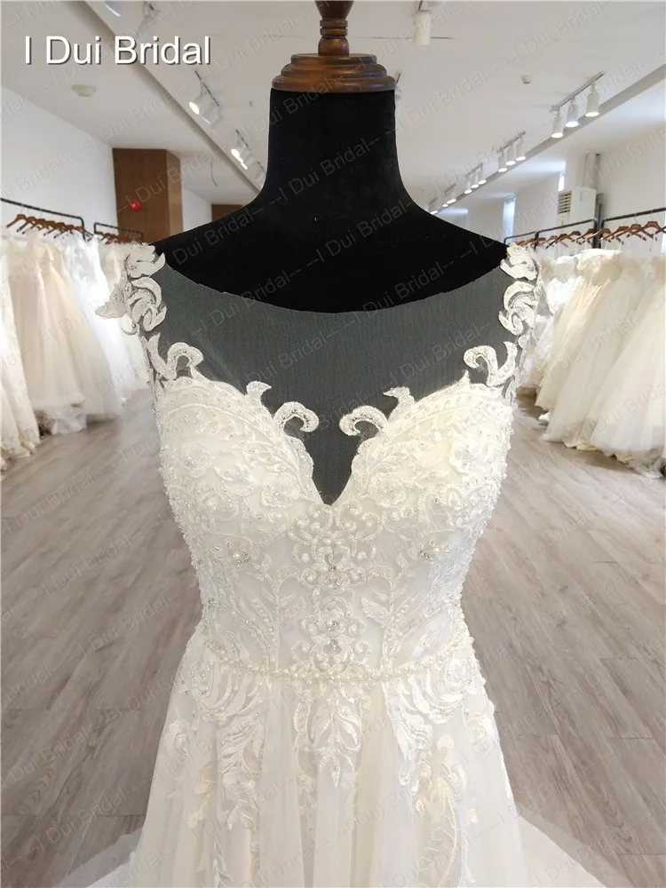Простые Свадебные платья без рукавов кружевная Апликация с кристаллами пояс для свадебного платья