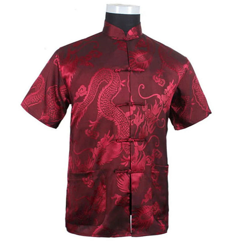 Men Chinese Style Shirt Traditional Dragon Kung Fu Tops M L XL XXL 3XL