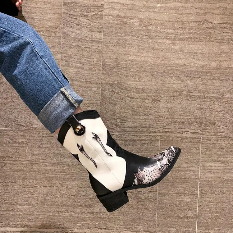Г., новые Брендовые женские ботинки обувь на толстом каблуке с острым носком осенне-зимняя обувь женские ковбойские ботильоны из натуральной кожи