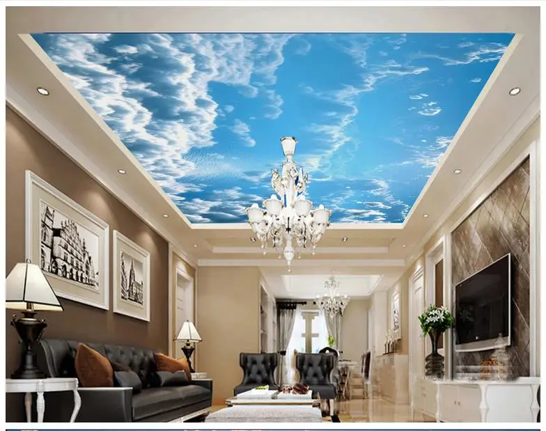 

Custom 3d wallpaper 3d ceiling murals wallpaper sky blue sky white clouds condole top background wall decoration bedroom wall
