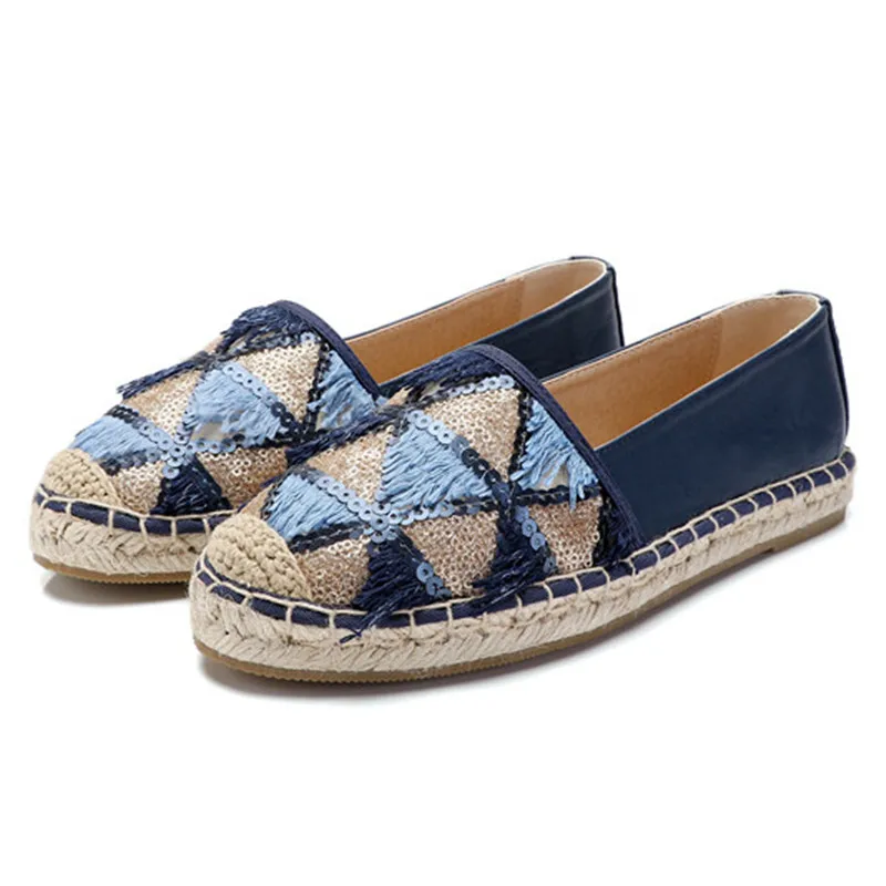 Brand Patchwork Espadrilles Shoes Woman New Comfortable Slip On Women Platform Creepers Flats Ladies Loafers Pink Navy Moccasins (13)