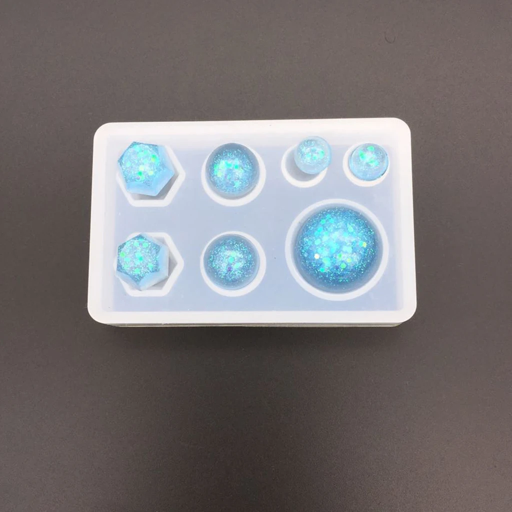 Silicone Hexagon Round Domed Cabochon Molds Jewelry Making DIY Pendant Charms Epoxy Resin Casting Mould