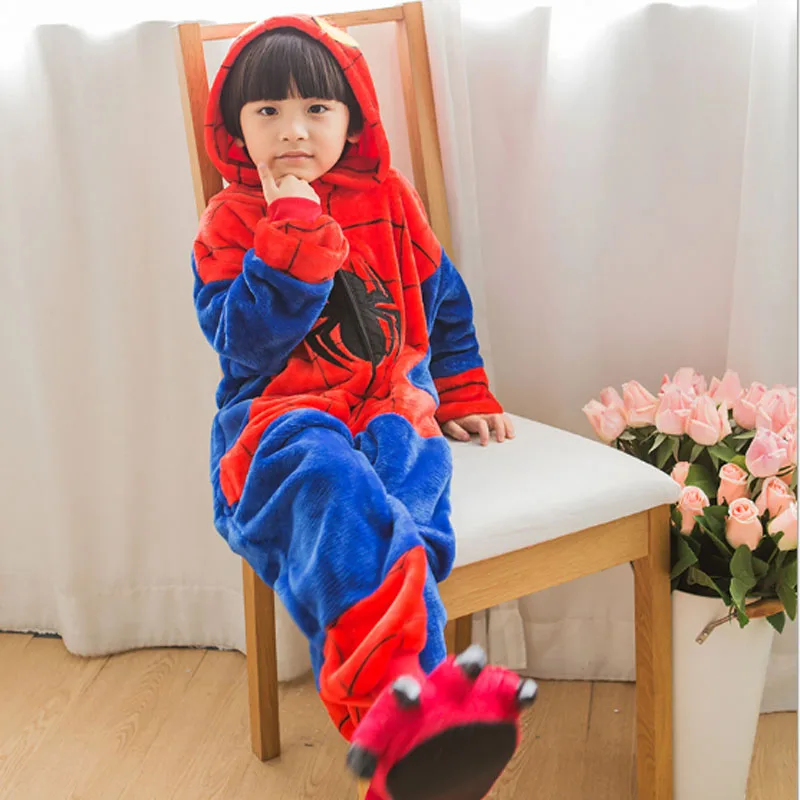 

2018 Cute Flannel Autumn and Winter Cartoon Animals Vigor Spiderman Unisex Children Pajama 4T-12T Long Sleeve Pajama Sets