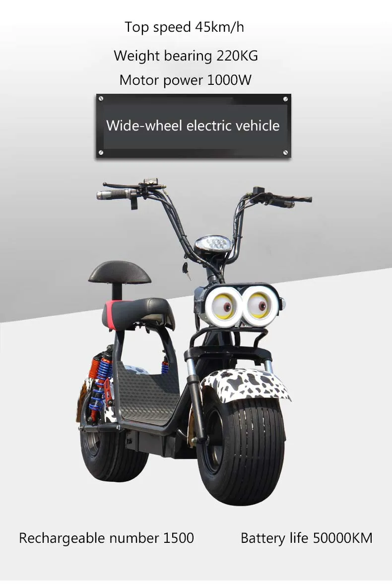 Светодиодный фонарь Citycoco, 1000 Вт, бесщеточный двигатель, литиевая батарея, 60 В, 12А, передний и задний гидравлический дисковый тормоз, Электрический скутер