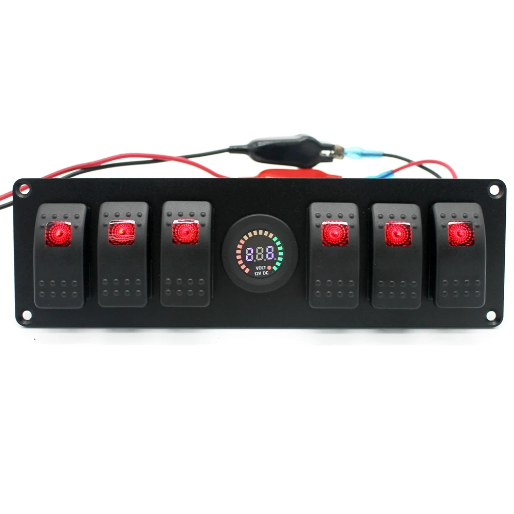 

12V Red Blue LED Car Switch Panel With Digital Voltage Meter 5V-15V RV Yacht Marine Boat Bus Truck Switches Rifit Accessory