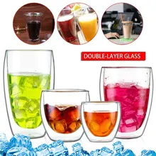 80-600ml Glass Coffee Mugs Tea Cup Kitchen Bar Beer Drinks Clear Dining Milk Glassware Insulated Thermal Container