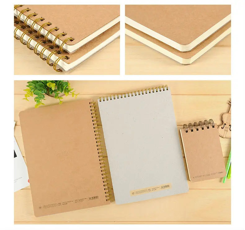 Kraft Cover Notebook ruled 100gsm white paper Spiral binding 48/70/100 Sheets 