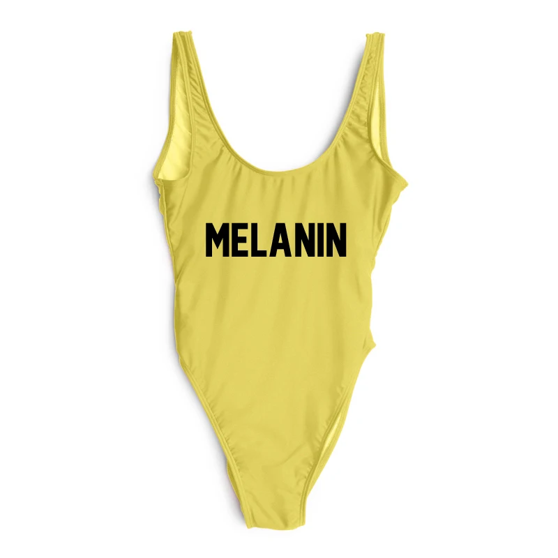 

2018 Swimwear Women One Piece Swimsuit MELANIN Letter High Waist Bathing Suit White Black Beachwear Monokini Plus Size Swim Suit
