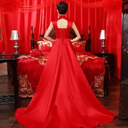 Красный китайский свадебное платье Чонсам Винтаж стиле Qipao Oriental Для женщин вышивка Вечерние платья Vestidos S-XXL