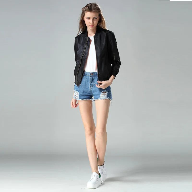 Spring outerwear waterproof black short baseball coats women bomber